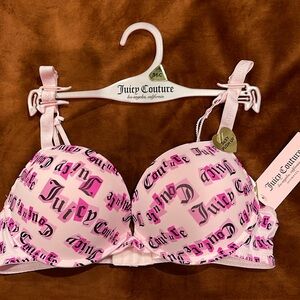 JUICY Couture Padded Push Up Bra Logo Pink Black 36C Intimates